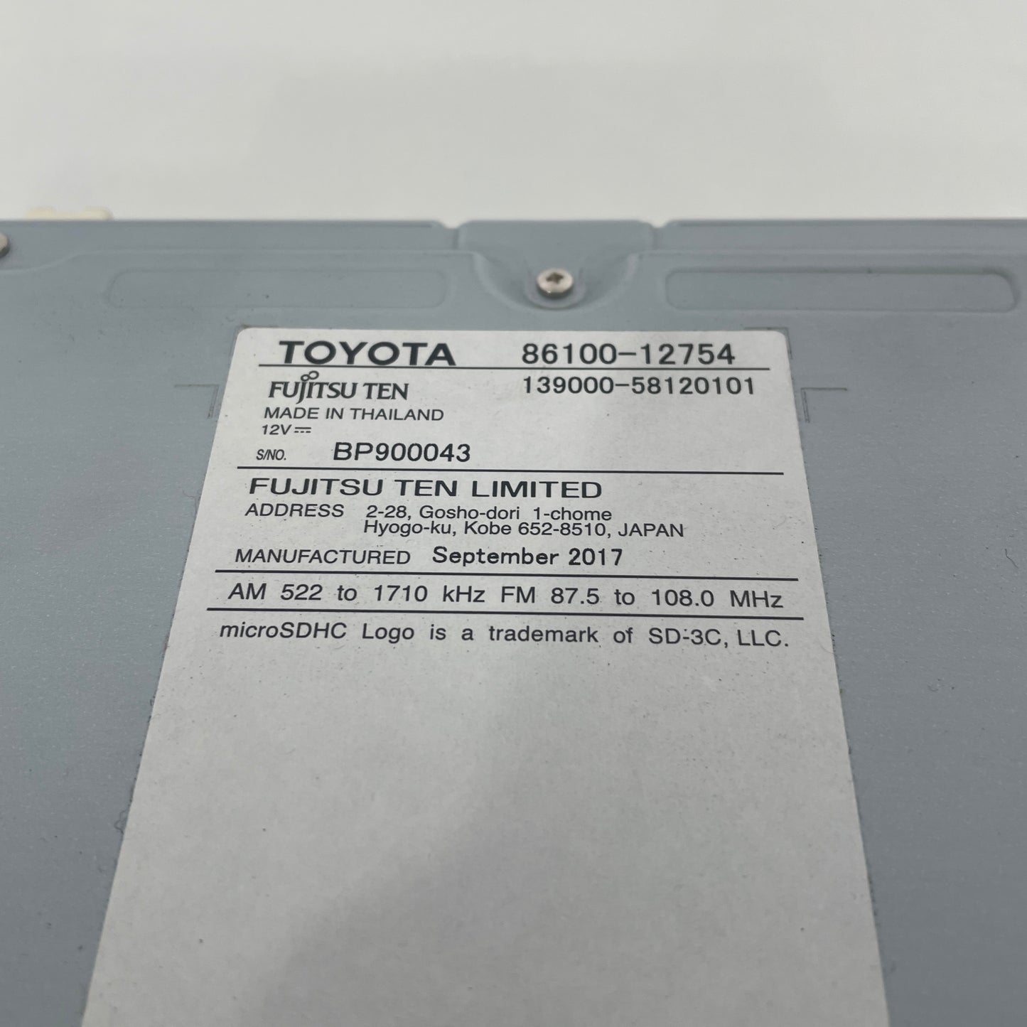 Toyota Corolla ZRE182R Head Unit Screen 2015-2018 86100-12754 Nav