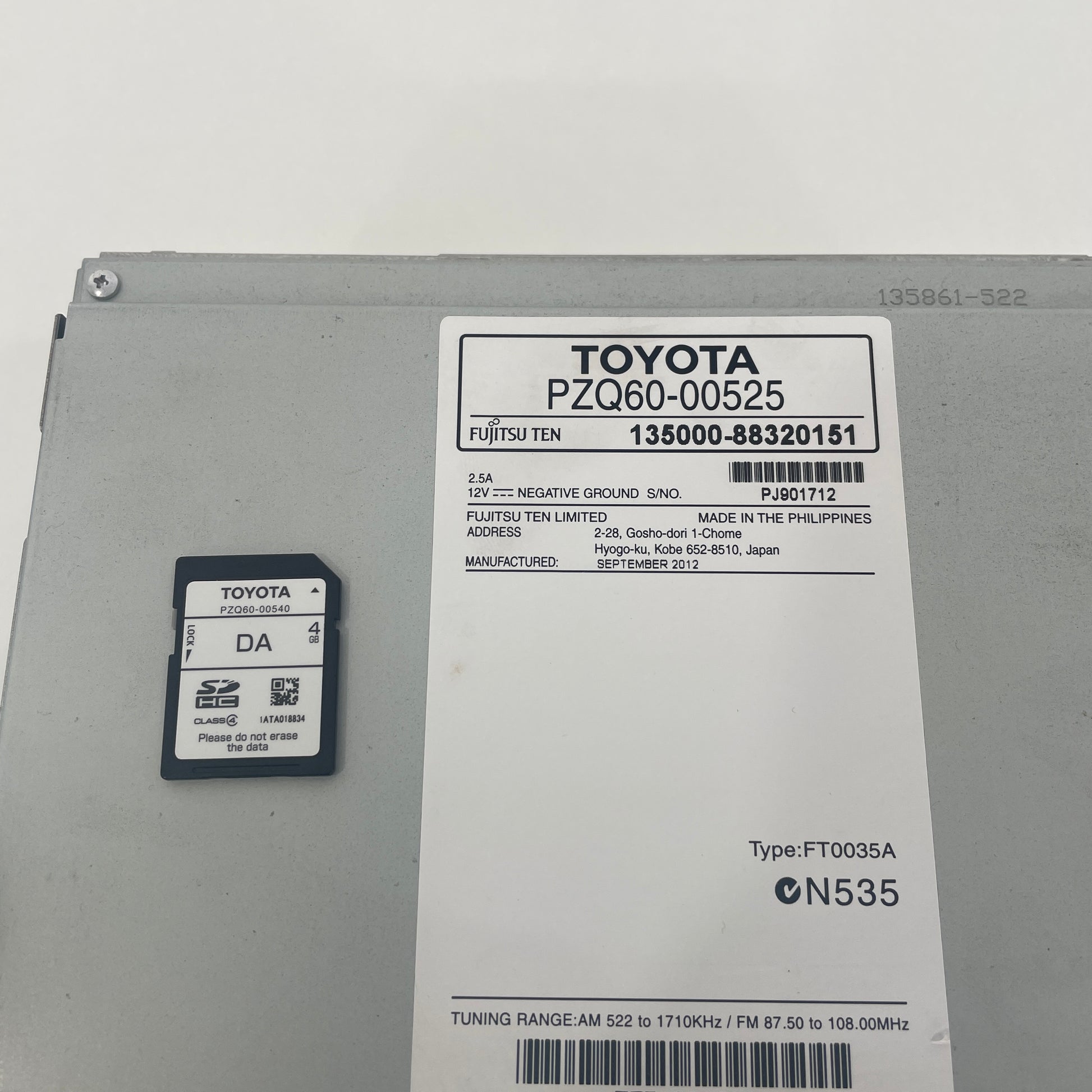 Toyota Corolla ZRE182 Hatch Head Unit Touchscreen Radio PZQ60-00525 2012-2015